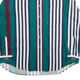 SADDLEBIRD Mens Green & Maroon Striped Cotton Shirt L Classic Button Down