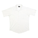JC PENNY Mens White Shirt L Polyester Short Sleeve Button Collar Casual