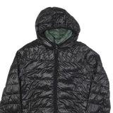 TOMMY HILFIGER Mens Black & Green Puffer Jacket S Nylon Hooded Zip
