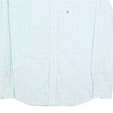NAUTICA Mens White Blue Check Classic Fit Shirt L Cotton Blend Long Sleeve