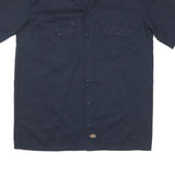 DICKIES Mens Navy Blue Cotton Blend Work Shirt M Button Pocket Design