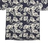 BUGLE BOY Mens Navy & Cream Leaf Print Short Sleeve Polo Shirt L Cotton Blend
