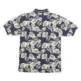 BUGLE BOY Mens Navy & Cream Leaf Print Short Sleeve Polo Shirt L Cotton Blend