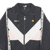 ELLESSE Womens Black & White Chevron Nylon Track Jacket UK 10 Zip Casual Sport