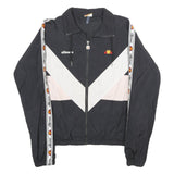ELLESSE Womens Black & White Chevron Nylon Track Jacket UK 10 Zip Casual Sport