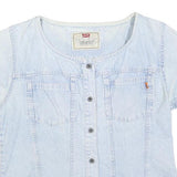 LEVI'S Womens Blue Denim Button Top Short Sleeve Round Neck S Casual Summer
