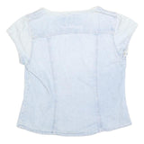 LEVI'S Womens Blue Denim Button Top Short Sleeve Round Neck S Casual Summer