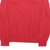 TOMMY HILFIGER Mens Red Plain Pullover V-Neck Basic Knit L Cotton Jumper