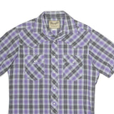 WRANGLER Mens Purple & Grey Check Shirt L Western Style Short Sleeve Cotton