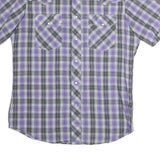 WRANGLER Mens Purple & Grey Check Shirt L Western Style Short Sleeve Cotton