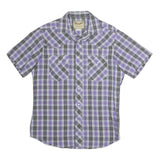 WRANGLER Mens Purple & Grey Check Shirt L Western Style Short Sleeve Cotton