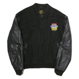 NEW LANDER Mens Black Leather Sleeve Button Jacket L Polyester Blend Casual