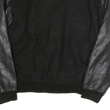 NEW LANDER Mens Black Leather Sleeve Button Jacket L Polyester Blend Casual