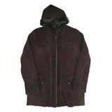 Womens Brown Faux Suede Hooded Jacket UK 16 Zip Plain Warm Casual