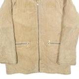 Womens Beige Leather Faux Fur Collar Full Zip Jacket M Suede Winter Outerwear