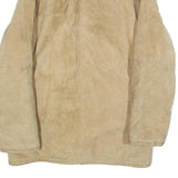 Womens Beige Leather Faux Fur Collar Full Zip Jacket M Suede Winter Outerwear