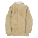 Womens Beige Leather Faux Fur Collar Full Zip Jacket M Suede Winter Outerwear