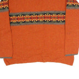 EDDIE BAUER Womens Orange Patterned Jumper V-Neck Basic Knit L Casual Cotton