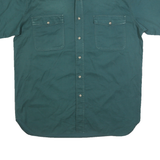 ATLANTIC Mens Green Cotton Blend Shirt L Button Down Collar Short Sleeve Casual