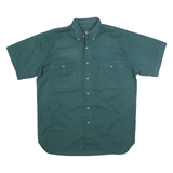 ATLANTIC Mens Green Cotton Blend Shirt L Button Down Collar Short Sleeve Casual