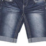 AMETHYST Womens Denim Blue Casual Shorts M W28 Stylish Embroidery Cuffed