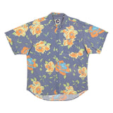 SOVIET Mens Blue Floral Print Cotton Blend Short Sleeve Shirt M Summer Beach