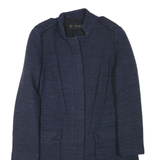 ZARA Womens Blue Cotton Blend Button Jacket M Textured Plain Classic Long Sleeve