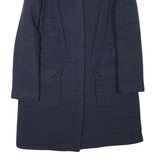 ZARA Womens Blue Cotton Blend Button Jacket M Textured Plain Classic Long Sleeve