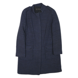 ZARA Womens Blue Cotton Blend Button Jacket M Textured Plain Classic Long Sleeve