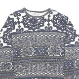 REPAIR BY JELMOLI Womens Blue & White Patterned Crew Neck Sweatshirt S Cotton