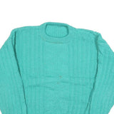 Womens Green Patterned Jumper Round Neck Chunky Knit M Cable Knit Regular Fit