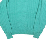 Womens Green Patterned Jumper Round Neck Chunky Knit M Cable Knit Regular Fit