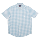 CHAPS Mens Blue & White Checked Short Sleeve Shirt XL Casual Cotton Blend
