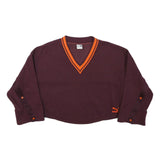 PUMA Womens Maroon & Orange V-Neck S Sweatshirt Cotton Blend Casual Pullover