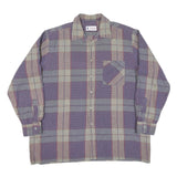 Mens Purple Beige Check Cotton Shirt XL Long Sleeve Button Casual Top