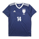 ADIDAS Mens Blue & White Pleasant Hill Soccer Graphic T-Shirt L Short Sleeve