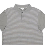 CALVIN KLEIN Mens Grey & White Striped Short Sleeve Polo Shirt L Casual Cotton