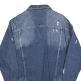 Womens Blue Denim Button Jacket L Cotton Blend Distressed Casual Outerwear