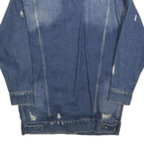 Womens Blue Denim Button Jacket L Cotton Blend Distressed Casual Outerwear