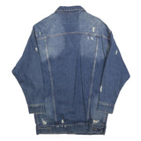 Womens Blue Denim Button Jacket L Cotton Blend Distressed Casual Outerwear