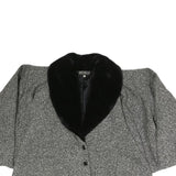 ORTENILLA Womens Grey Black Jacket L Cotton Blend Tweed Button Closure Fur