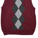 CROFT & BARROW Mens Maroon Grey Argyle Pullover V-Neck Basic Knit XL Sleeveless