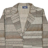 BEST Womens Beige & Brown Pattern Jacket M Cotton Blend Button Closure Casual
