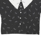 Womens Black & White Printed Top Short Sleeve Button Neck L Glasses Print