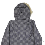 THE NORTH FACE Womens Grey Checked Hooded Jacket M Polyester Blend Zip Winter