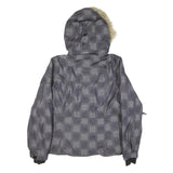 THE NORTH FACE Womens Grey Checked Hooded Jacket M Polyester Blend Zip Winter