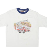 HANES Mens White & Blue Firefighter Graphic T-Shirt M Short Sleeve Crew Neck