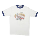 HANES Mens White & Blue Firefighter Graphic T-Shirt M Short Sleeve Crew Neck