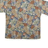 PIERRE CARDIN Mens Beige & Blue Leaf Print Shirt L Rayon Short Sleeve Casual