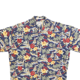 CAMPIA Mens Blue Hawaiian Print Shirt L Cotton Blend Relaxed Fit Button Through